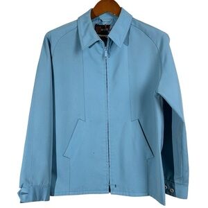 Vintage McGregor Men’s Medium Zip Up Jacket 70s Powder Blue Americana Pleated